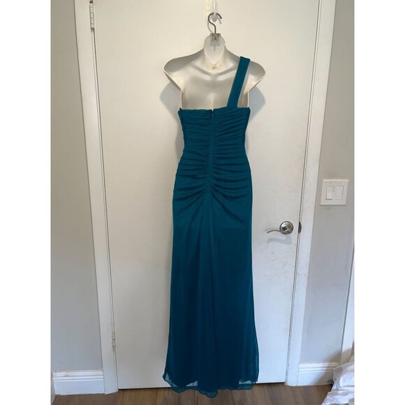 Xscape Teal One-Shoulder Ruched Embellished Long Gown Size 4 Womens - Picture 8 of 14